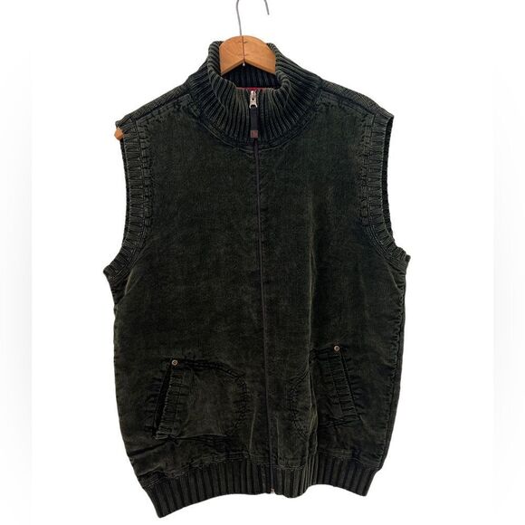 Bogner Mens Vintage Green Corduroy Full Zip Sweater Vest large